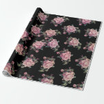 Papier Cadeau Roses roses sombres Motif Floral Shabby Parti Chic<br><div class="desc">papier d'emballage personnalisé</div>
