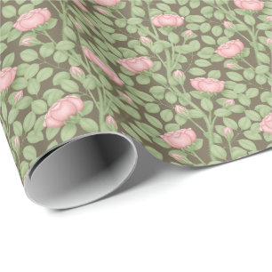 Papier Cadeau Roses roses sur brun