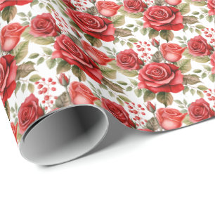 Papier Cadeau Roses Rouges
