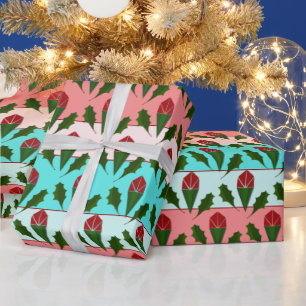 Papier Cadeau Roses rouges Abstraites et fleurs Feuilles, bandes