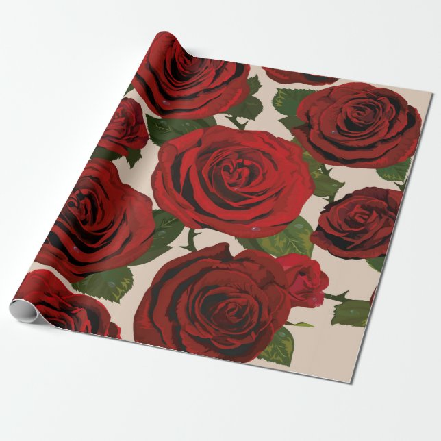 Papier Cadeau 	Roses rouges. Arrière - plan floral sans couture. (Déroulé)