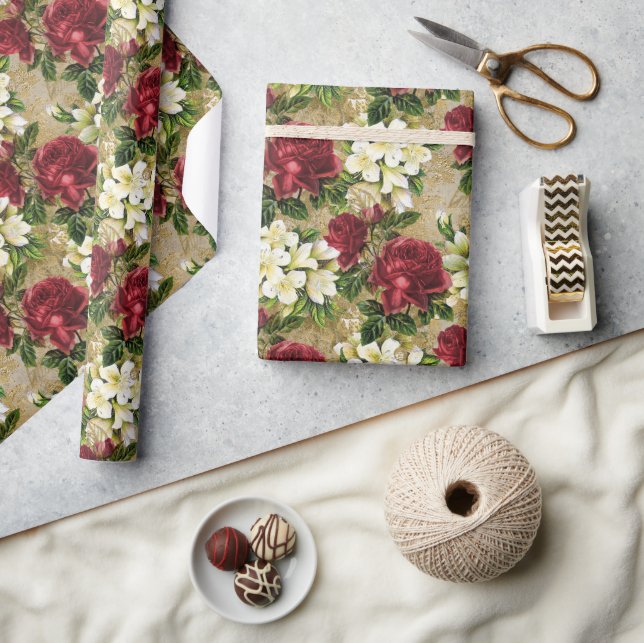 Papier Cadeau Roses Rouges De Jardin (Artisanat)