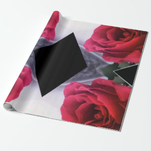 Papier Cadeau Roses rouges et diamants noirs Motif géométrique