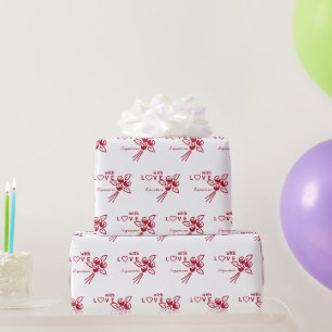 Papier Cadeau Roses rouges personnalisées "Avec L ❤️ VE"