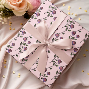 Papier Cadeau Roses rouges roses main-illustrées élégantes roman