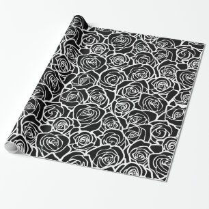 Papier Cadeau Roses Vintages en noir et blanc
