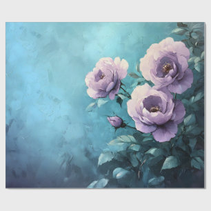 Papier Cadeau Roses violets sur la page de découpage Turquoise