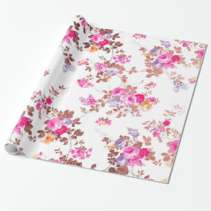 Papier Cadeau Rosier rose rose pays chic vintage floral w