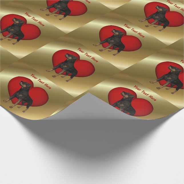 Papier Cadeau Rottweiler Chien Coeur rouge (Coin)