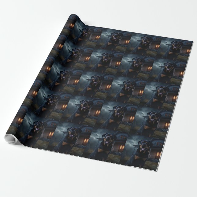 Papier Cadeau Rottweiler Halloween Épouvantable (Déroulé)