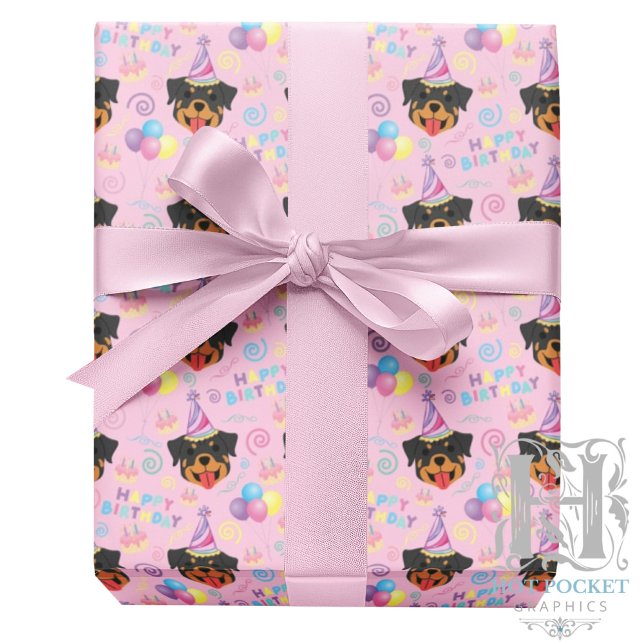 Papier Cadeau Rottweiler Wrapping Paper in Pink (Créateur téléchargé)
