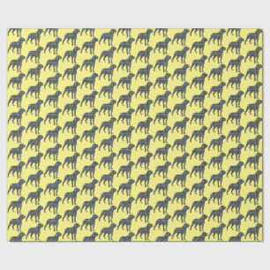Papier Cadeau Rotweiler Chien Silhouette Jaune/Grille Bleue Jaun