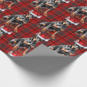 Papier Cadeau Rouge à carreaux de Noël Doberman Santa Chien de N