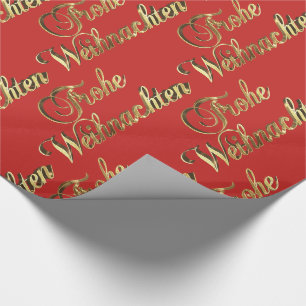 Papier Cadeau Rouge allemand et or de Noël de Frohe Weihnachten
