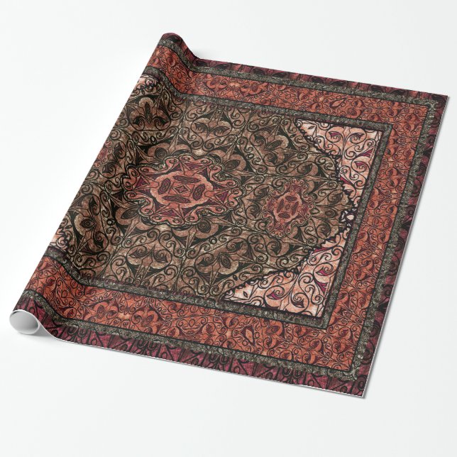 Papier Cadeau Rouge antique persan oriental (Déroulé)