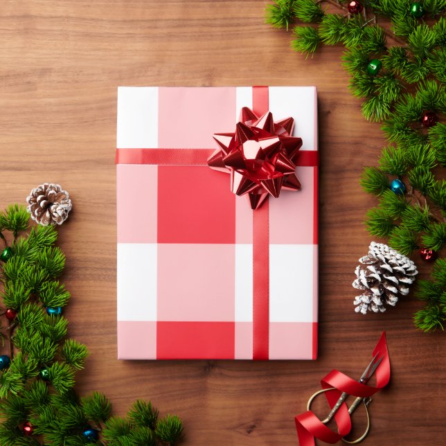 Papier Cadeau Rouge blanc à carreaux de Noël  (Cadeau de vacances)