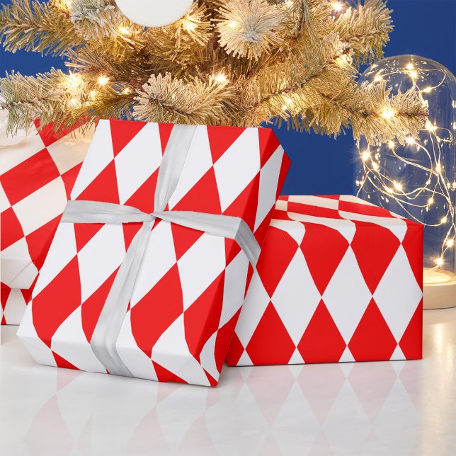 Papier Cadeau Rouge blanc Arlequin Diamants Checkers Design (Créateur téléchargé)