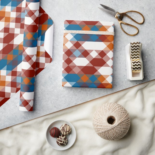 Papier Cadeau rouge blanc bleu et orange géométrique (Artisanat)