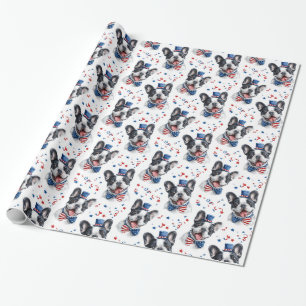 Papier Cadeau Rouge blanc bleu mignon Bulldog américain Drapeau 