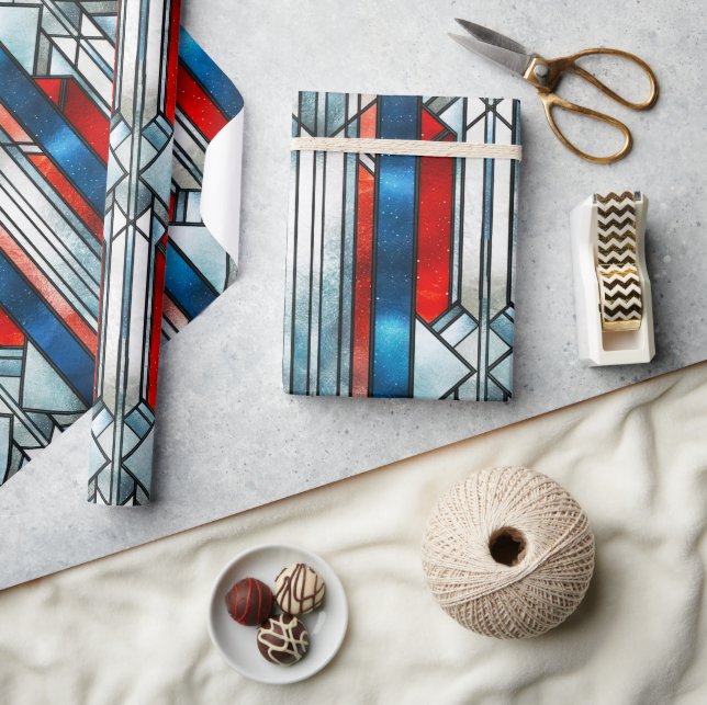 Papier Cadeau Rouge Blanc Bleu Patriotique Vitrail 4 juillet (Artisanat)