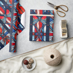 Papier Cadeau Rouge Blanc Bleu Patriotique Vitrail 4 Juillet