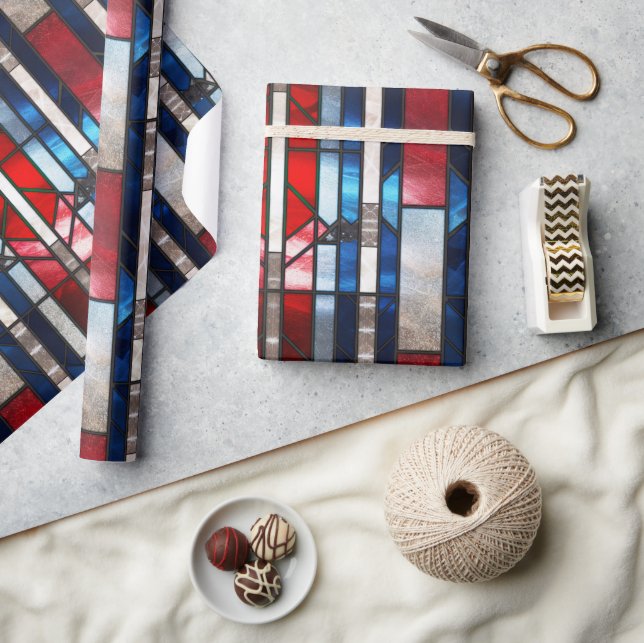 Papier Cadeau Rouge Blanc Bleu Patriotique Vitrail 4 juillet (Artisanat)