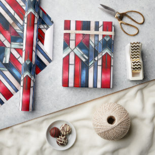 Papier Cadeau Rouge Blanc Bleu Patriotique Vitrail 4 Juillet