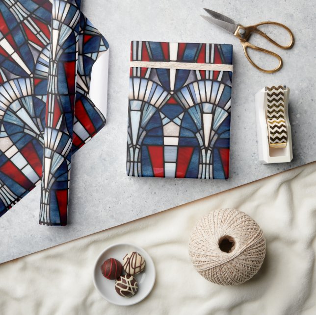 Papier Cadeau Rouge Blanc Bleu Patriotique Vitrail 4 juillet (Artisanat)