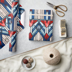 Papier Cadeau Rouge Blanc Bleu Patriotique Vitrail 4 Juillet