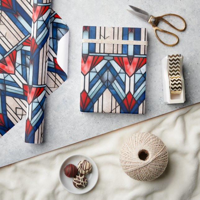 Papier Cadeau Rouge Blanc Bleu Patriotique Vitrail 4 juillet (Artisanat)