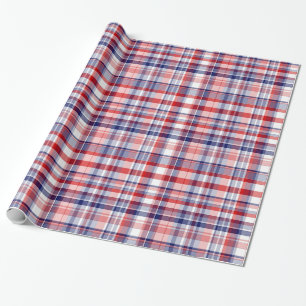 Papier Cadeau Rouge, Blanc, Bleu Preppy Madras Plaid