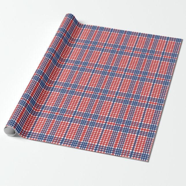 Papier Cadeau Rouge blanc et bleu En vichy plaid (Déroulé)