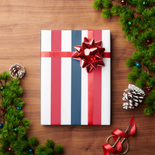 Papier Cadeau Rouge blanc et bleu rayé