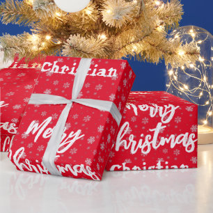 Papier Cadeau Rouge blanc hiver Flambeau de neige Motif Joyeux N