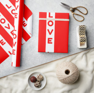 Papier Cadeau Rouge blanc lignes amour