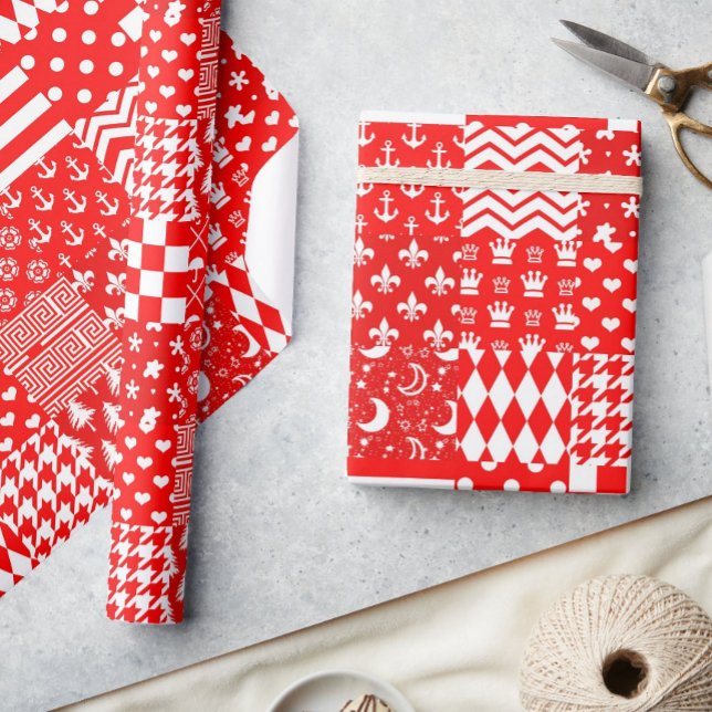 Papier Cadeau Rouge blanc Mixte Motif Patchwork Design (Créateur téléchargé)
