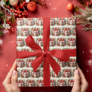 Papier Cadeau Rouge Blanc Noël Coquette Élégant à pois