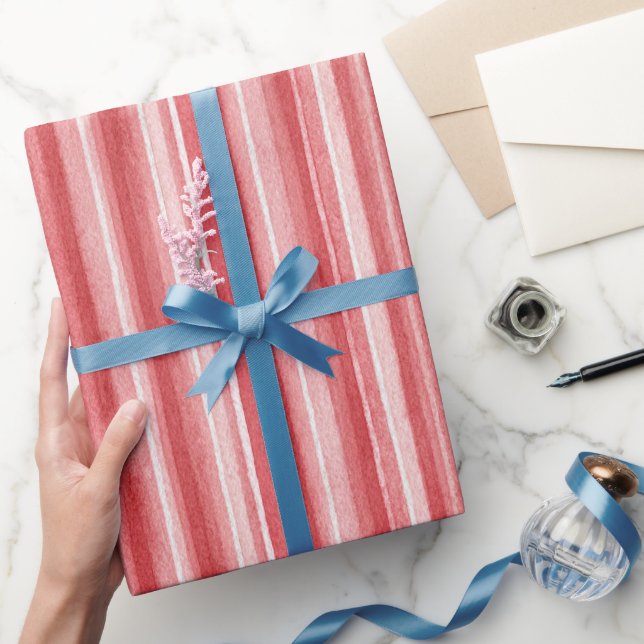 Papier Cadeau Rouge Blanc Rosé Rayures Roses Saint-Valentin (Cadeaux)