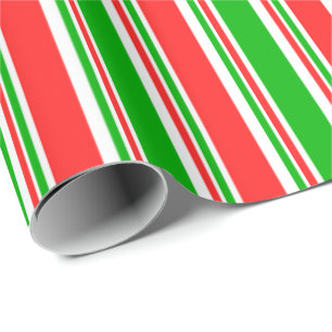 Papier Cadeau Rouge, Blanc, Vert, Motif de lignes à thème Noël
