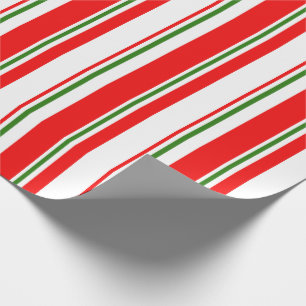 Papier Cadeau Rouge, Blanc, Vert Style de Noël rayures