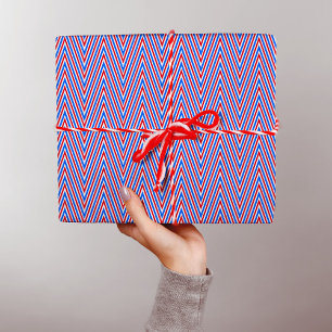 Papier Cadeau Rouge bleu blanc Chevron Stripes - Trippy Abstrait