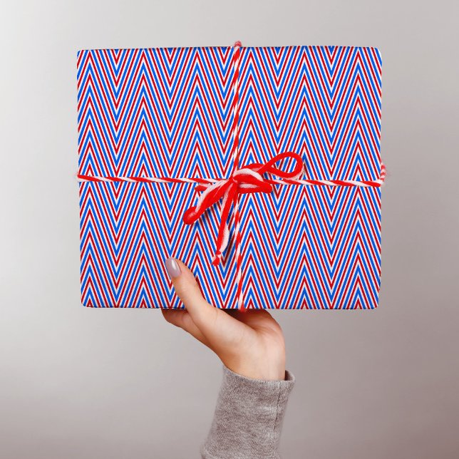 Papier Cadeau Rouge bleu blanc Chevron Stripes - Trippy Abstrait (Créateur téléchargé)