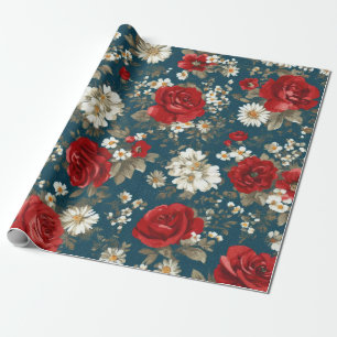 Papier Cadeau Rouge Bleu Blanc Floral Patriotique (11)