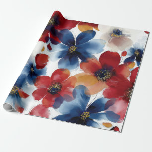 Papier Cadeau Rouge Bleu Blanc Floral Patriotique (5)
