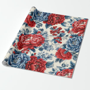 Papier Cadeau Rouge Bleu Blanc Floral Patriotique (7)