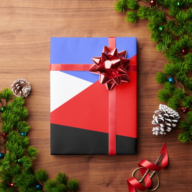 Papier Cadeau Rouge & Bleu moderne & noir & blanc bloc de couleu (Cadeau de vacances)