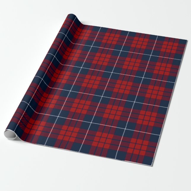Papier Cadeau Rouge Bleu Rétro Noël Nouvel An Tartan Carreau (Déroulé)