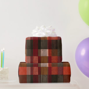 Papier Cadeau Rouge Brun Rustique Motif Carreaux Bois Grange