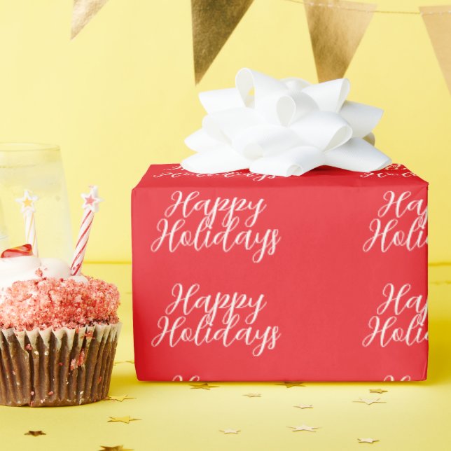 Papier Cadeau Rouge Clair Élégant Joyeux Noël Écriture Manuscrit (Fête d'anniversaire)