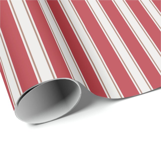 Papier Cadeau Rouge Classique, Blanc et Rayures de Souris Mocha (Coin rond)